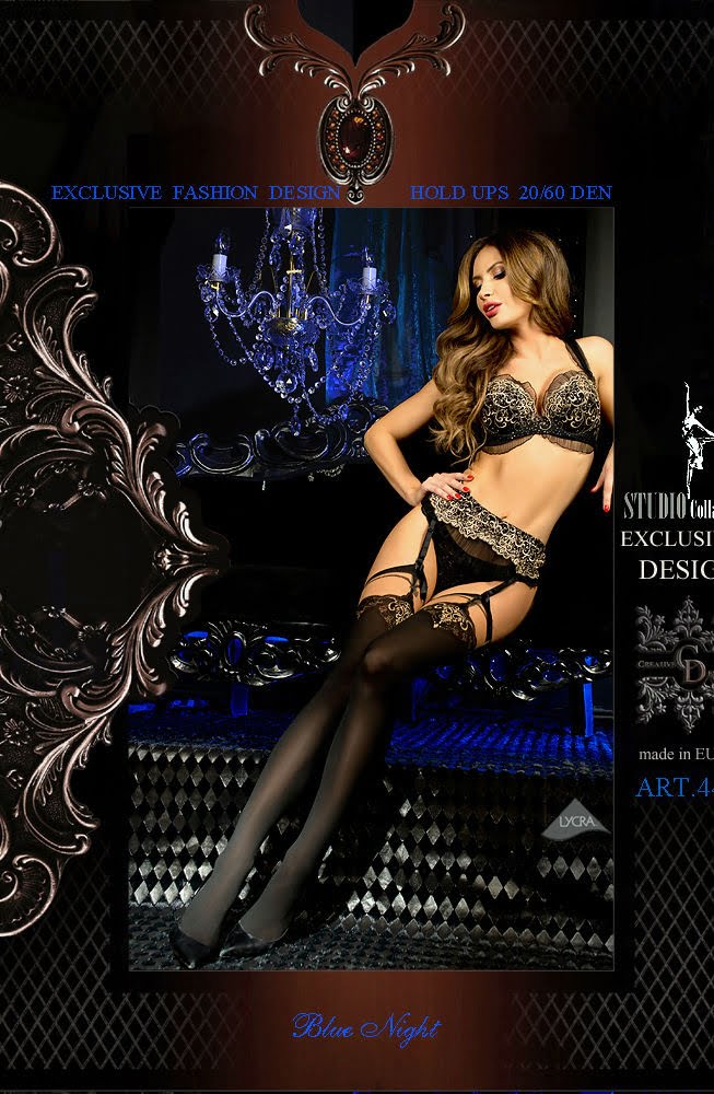 Ballerina Black Skin Hold Ups with Gold Detailing Luxury Hosiery