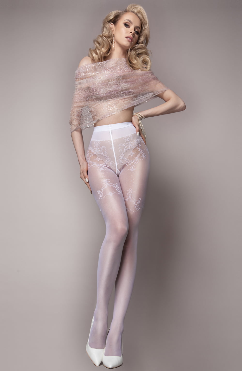 Ballerina White Patterned Tights Wedding Touch Collection