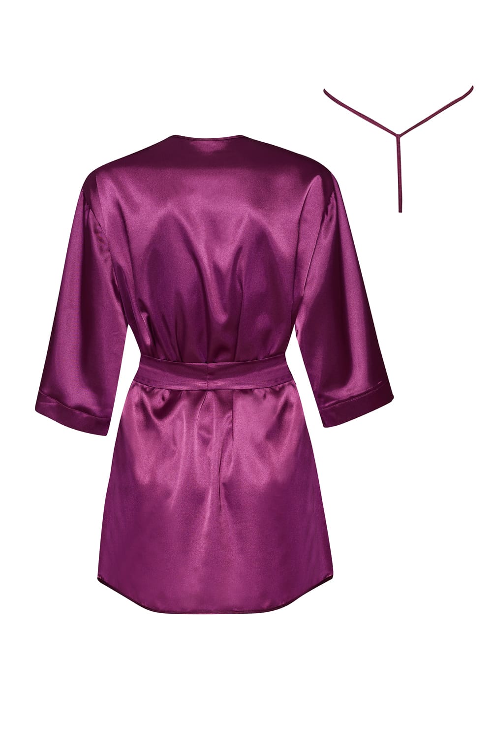 Beauty Night Burgundy Satin Peignoir Robe with Lace and Matching Underwear Set - Bodybloom