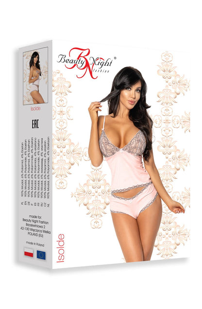 Beauty Night Isoldie Pink Lace Summer Nightwear Set with Adjustable Straps and Shorts - Bodybloom