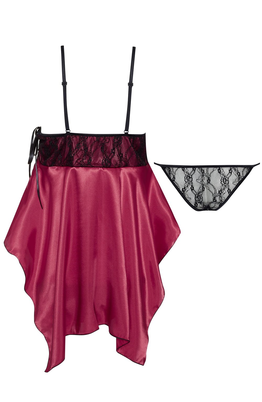 Beauty Night Julieta Purple Satin Chemise with Black Lace and Matching Matching Brief Set - Bodybloom