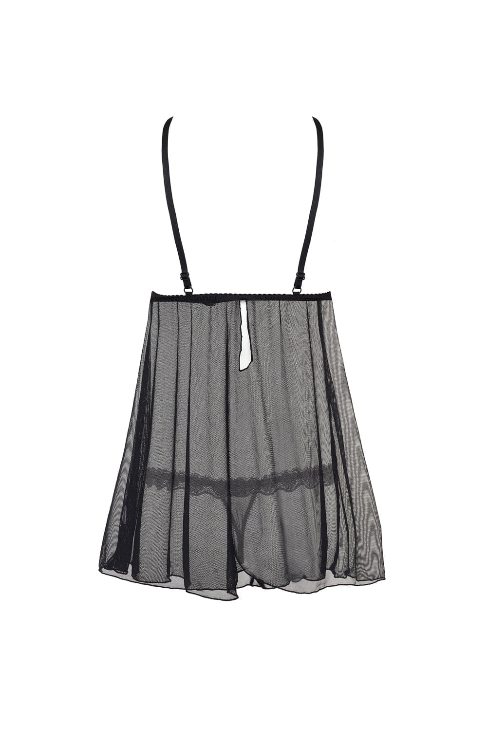 Beauty Night Lauren Black Lace and Tulle Chemise with Adjustable Straps and Matching Brief Set - Bodybloom