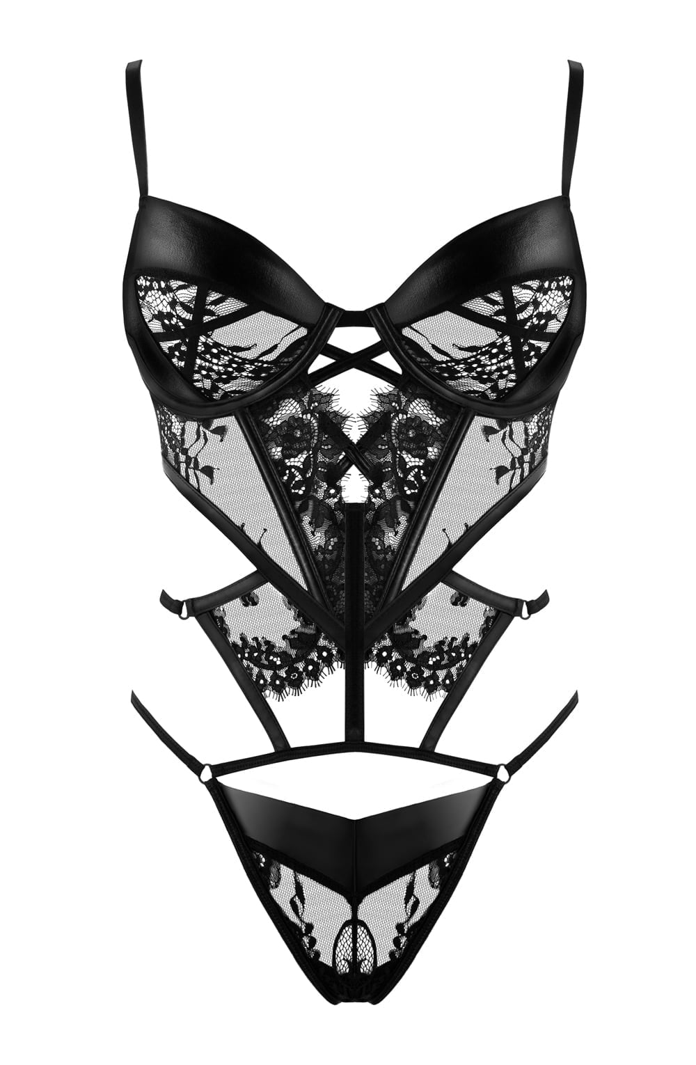 Beauty Night Leonela Black Lace and Wet - Look Lace Body Nightwear - Bodybloom
