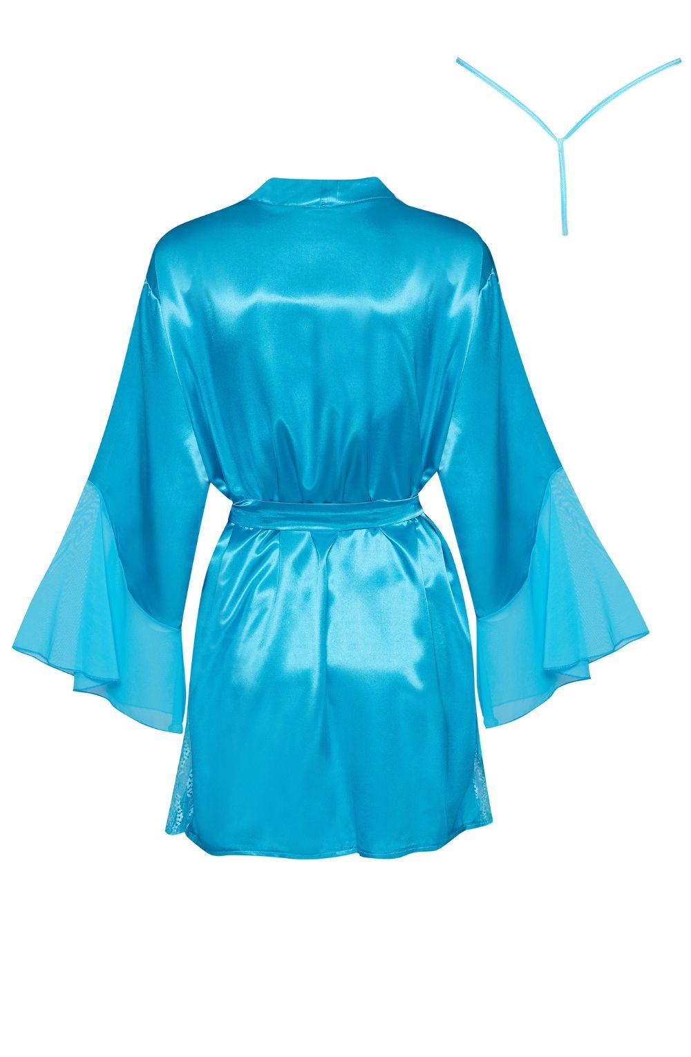 Beauty Night Marlene Turquoise Satin Peignoir Robe with Lace Inserts and Matching Matching Brief Set - Bodybloom