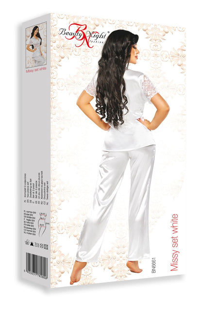 Beauty Night Missy White Women's Pajama Set with Lace Details Luxurious Sleepwear - Bodybloom