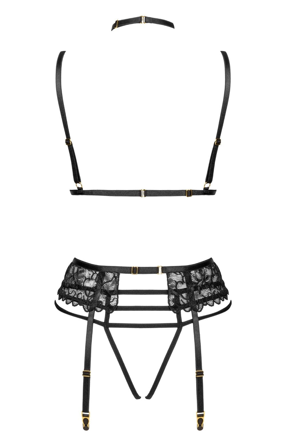 Beauty Night Noemi Black Lace Nightwear Set with Bra, Matching Brief, and waist detail Belt - Bodybloom