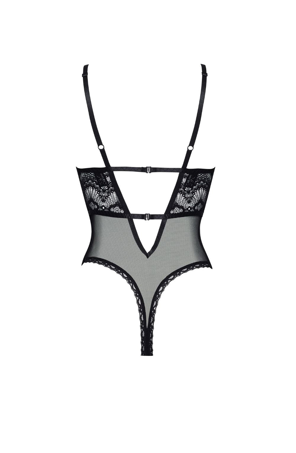 Beauty Night Peyton lightweight mesh Lace Bodysuit with Deep V Neckline and Adjustable Straps - Bodybloom