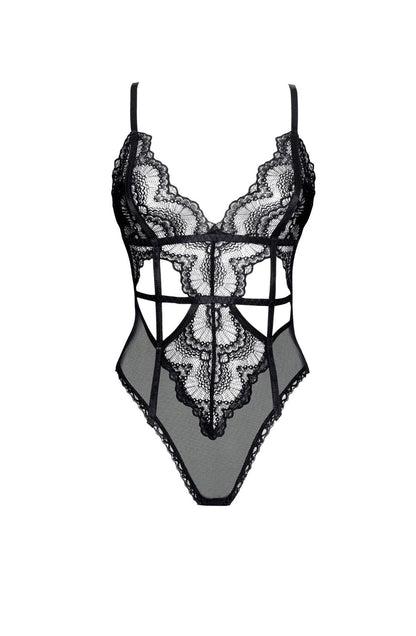 Beauty Night Peyton lightweight mesh Lace Bodysuit with Deep V Neckline and Adjustable Straps - Bodybloom