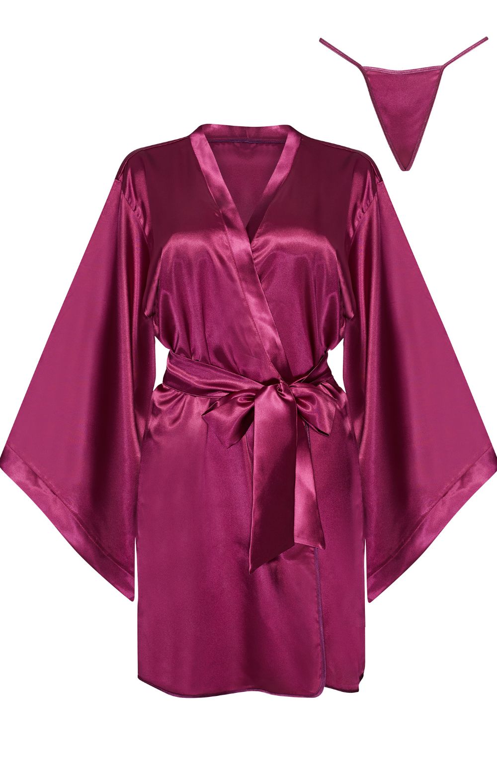 Beauty Night Samira Burgundy Peignoir with Waist Belt and Matching Underwear - Bodybloom