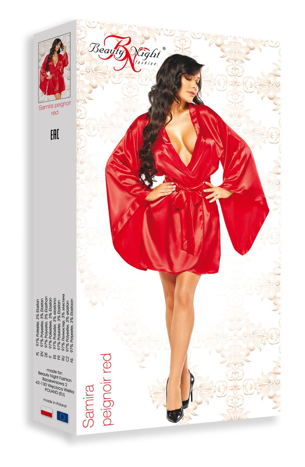 Beauty Night Samira Red Peignoir with Waist Belt and Matching Underwear Set - Bodybloom