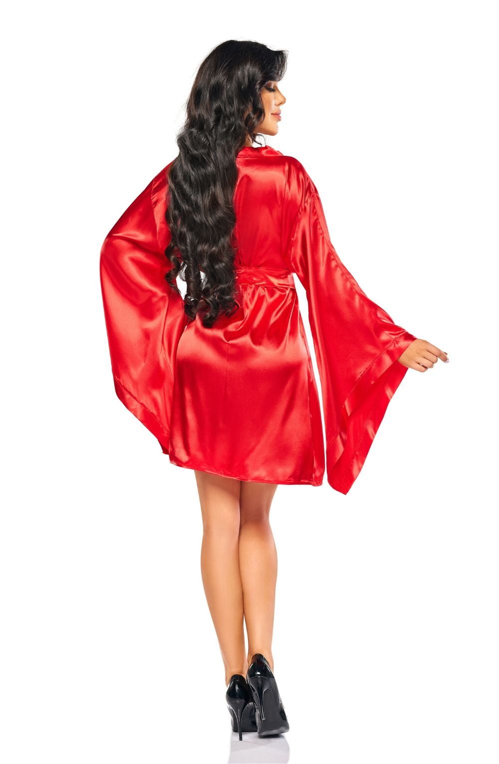 Beauty Night Samira Red Peignoir with Waist Belt and Matching Underwear Set - Bodybloom