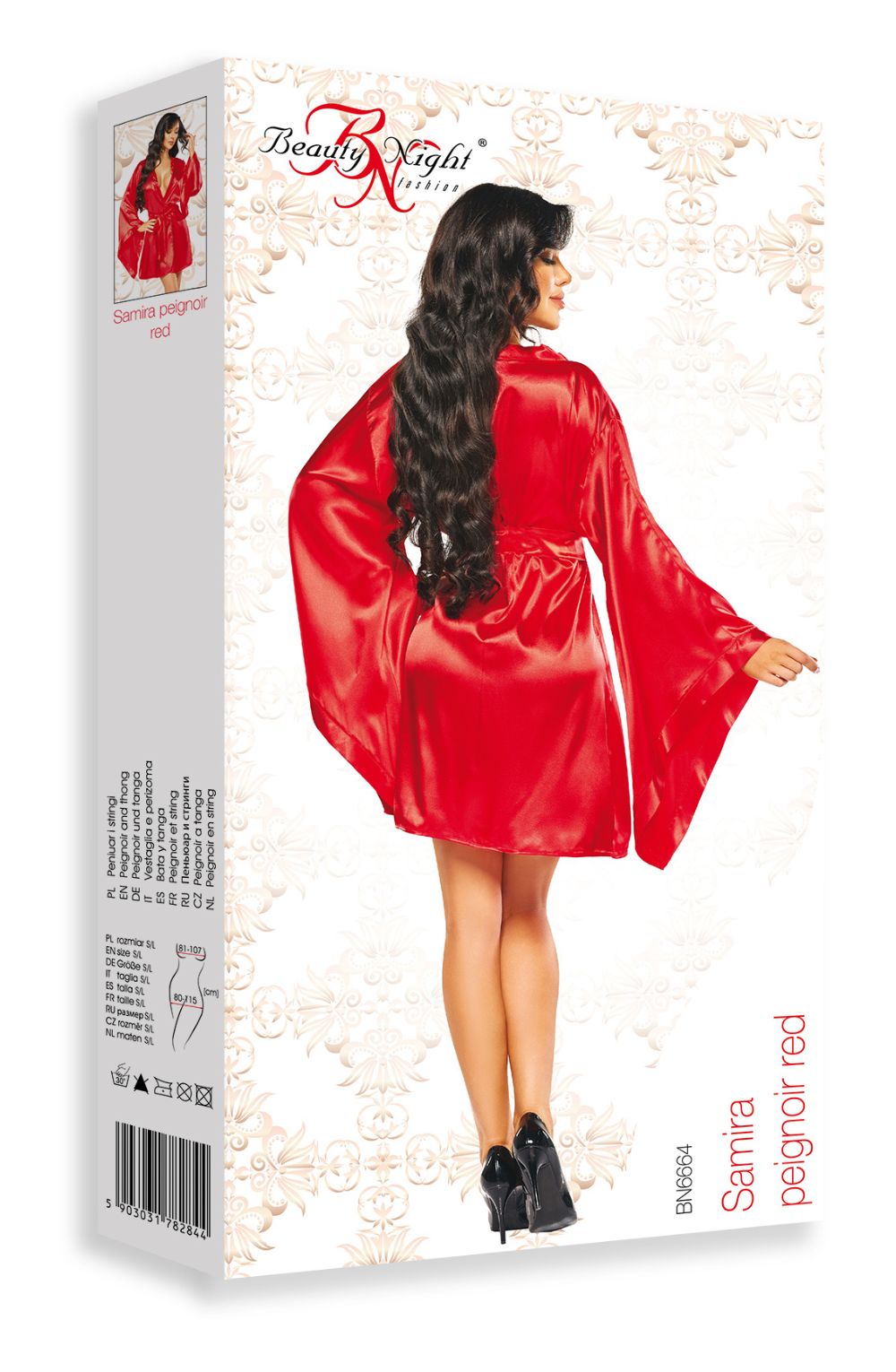 Beauty Night Samira Red Peignoir with Waist Belt and Matching Underwear Set - Bodybloom