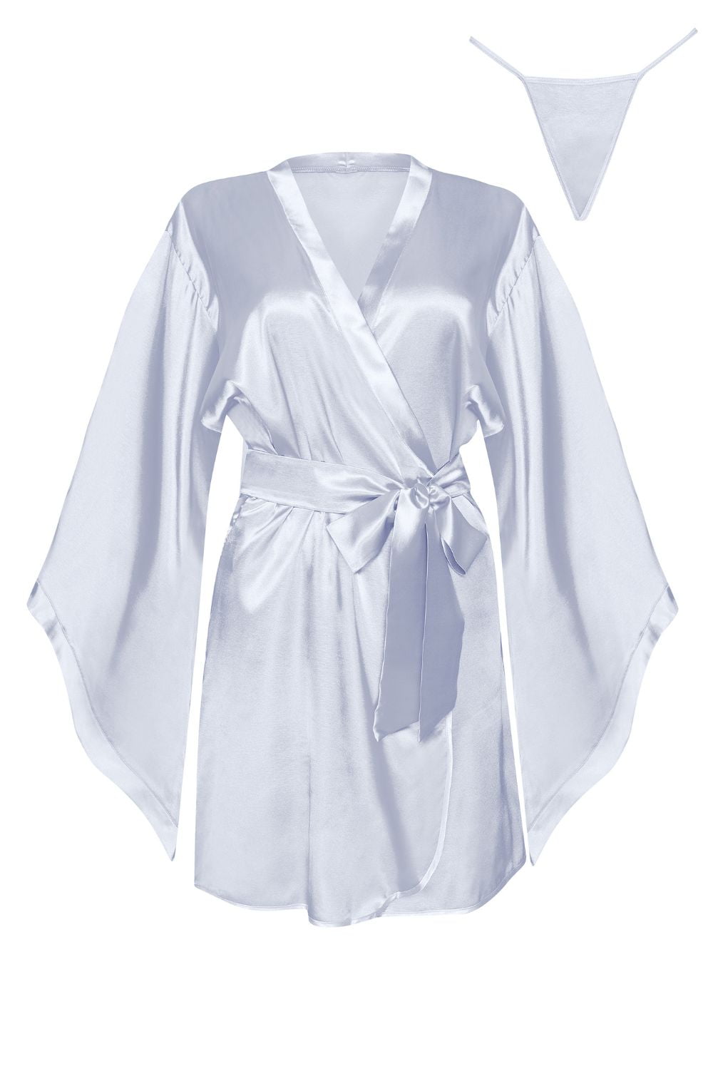 Beauty Night Samira Silver Peignoir with Waist Belt and Matching Underwear Set - Bodybloom
