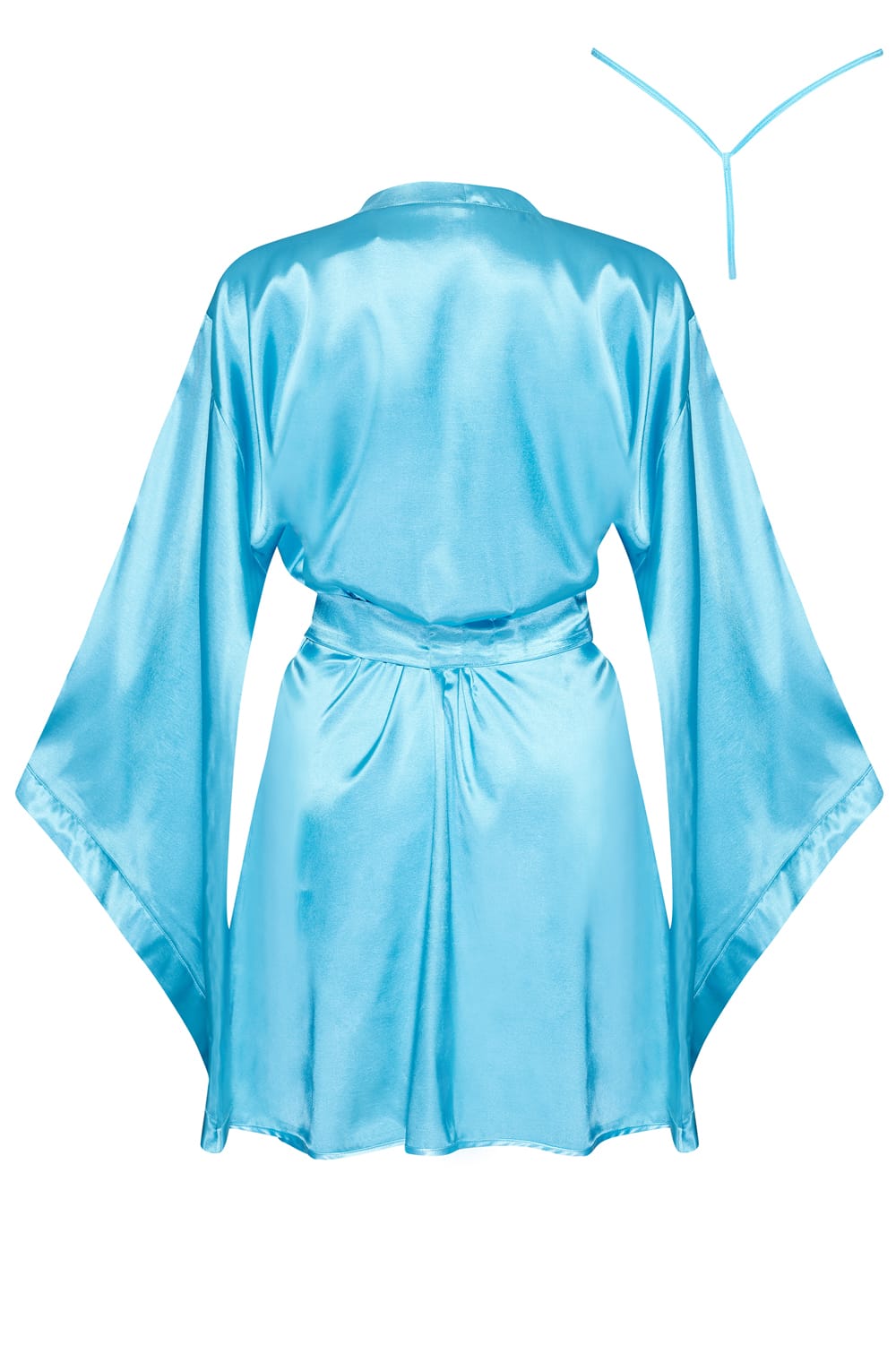 Beauty Night Samira Turquoise Satin Robe with Waist Tie and Matching Brief Set - Bodybloom