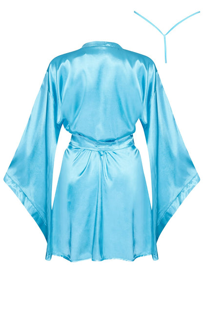 Beauty Night Samira Turquoise Satin Robe with Waist Tie and Matching Brief Set - Bodybloom