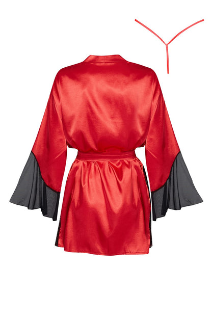 Beauty Night Sara Red Satin Robe with Lace and Mesh Accents Peignoir - Bodybloom