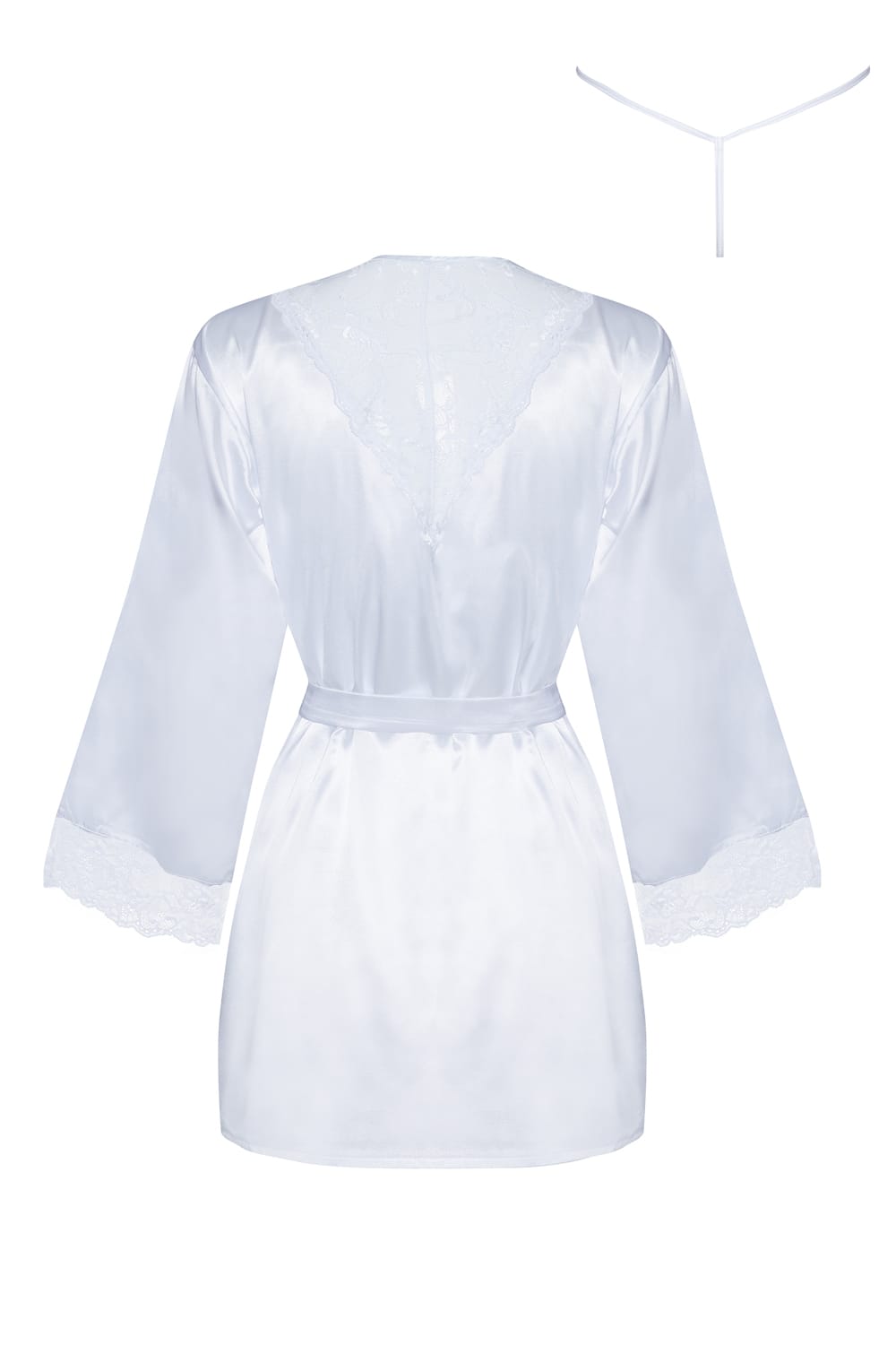 Beauty Night Sherie White Satin Peignoir with Lace and Matching Underwear - Bodybloom