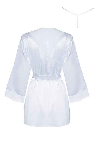 Beauty Night Sherie White Satin Peignoir with Lace and Matching Underwear - Bodybloom