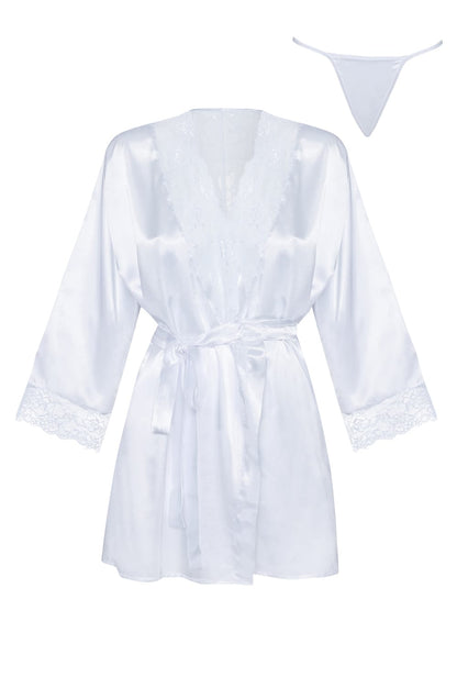 Beauty Night Sherie White Satin Peignoir with Lace and Matching Underwear - Bodybloom