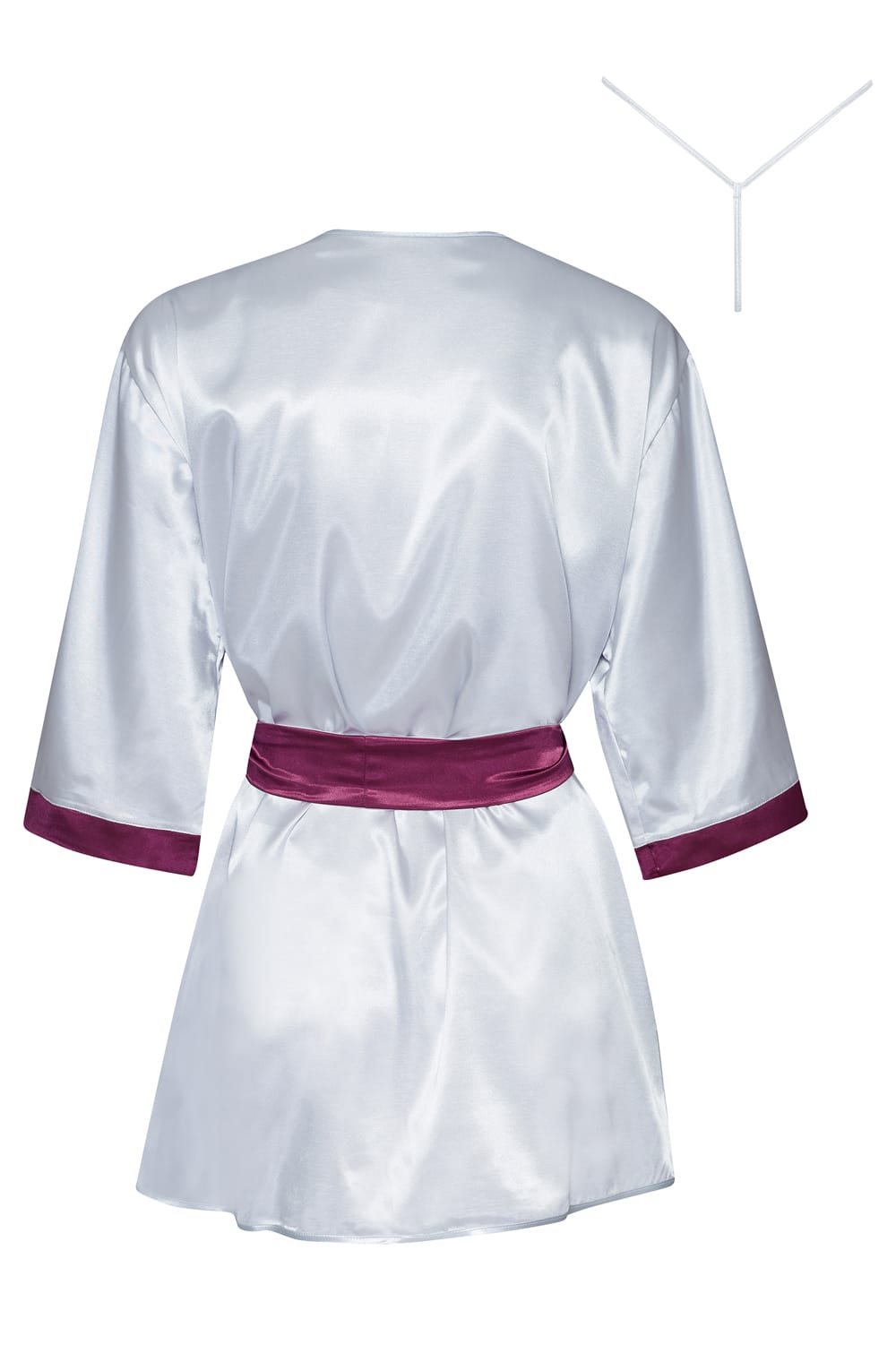 Beauty Night Summer Peignoir Silver Satin Robe with Burgundy Accents and Matching Set - Bodybloom