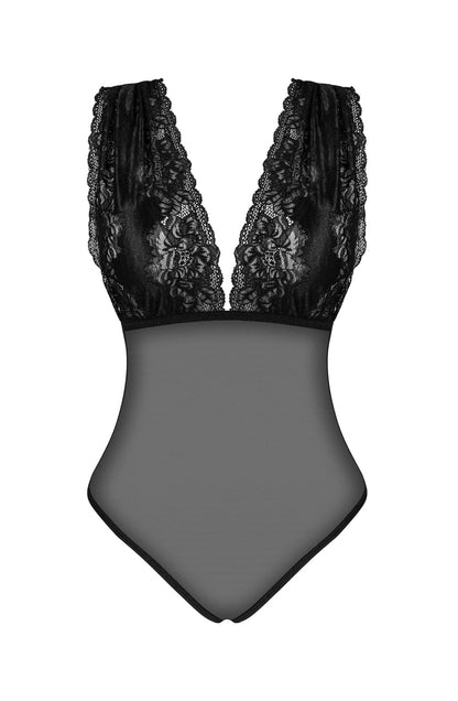 Beauty Night Veronica Black Lace Lace Body with Deep Neckline and Cross-Back Straps - Bodybloom