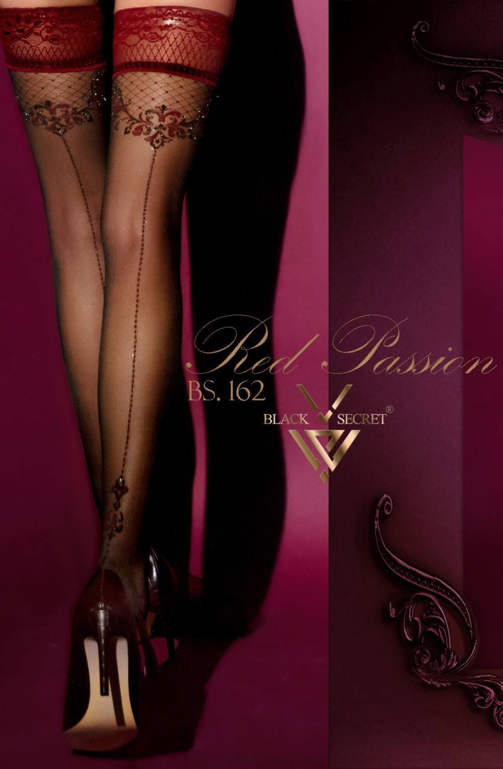 Black Secret BS Hold Ups Premium Black Floral Seamed Stockings - Bodybloom