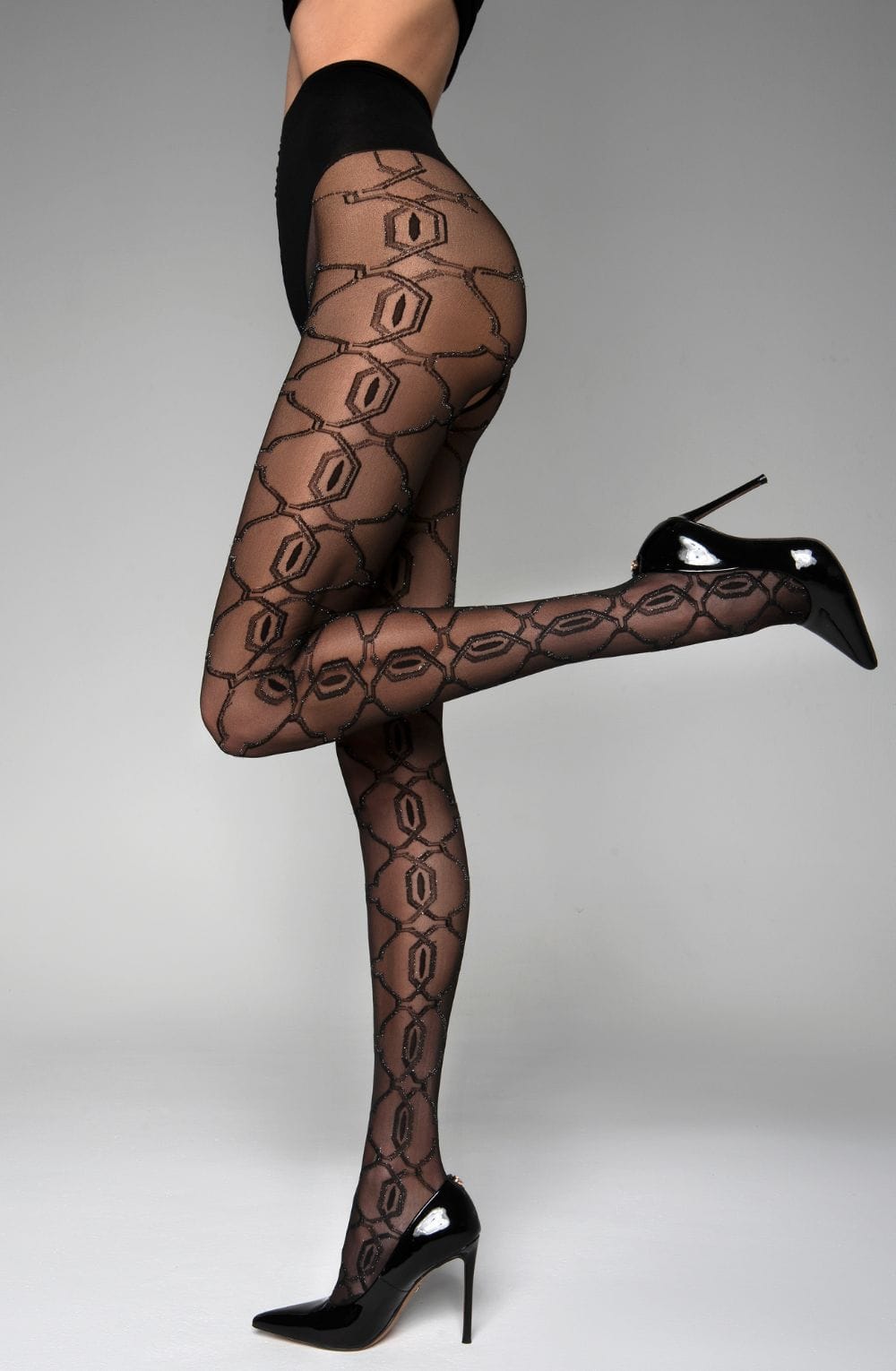 Black Secret BS140 Crotchless Tights With Lurex - Bodybloom