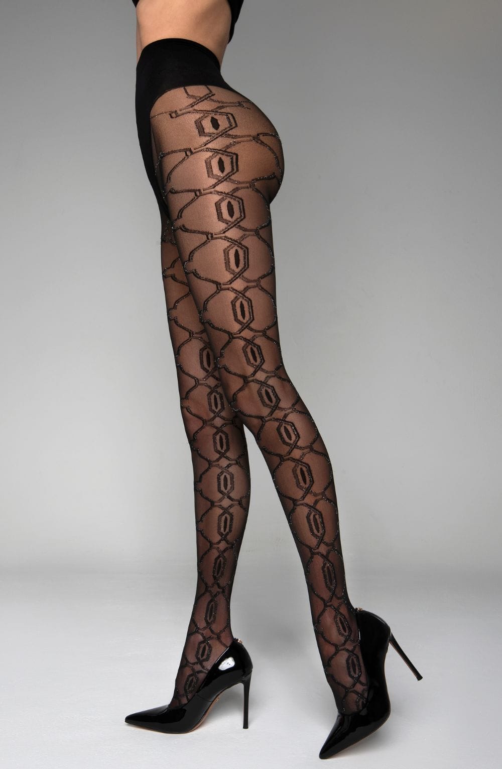 Black Secret BS140 Crotchless Tights With Lurex - Bodybloom