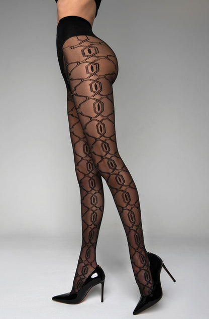 Black Secret BS140 Crotchless Tights With Lurex - Bodybloom