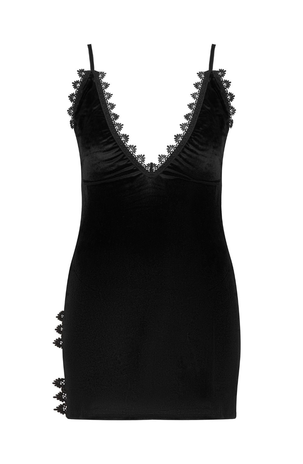 Beauty Night Paloma Velour Dress with Deep Neckline and Guipure Lace Detail