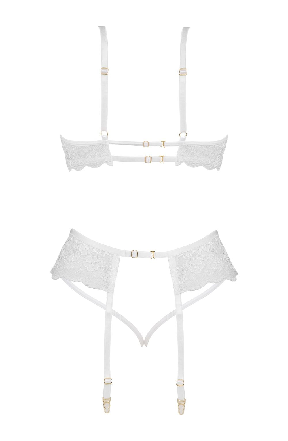Beauty Night Rose Set White Lace Bra Matching Brief waist detail Belt Nightwear