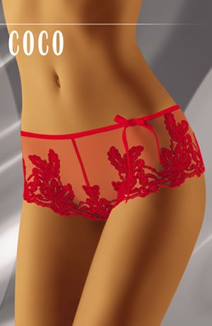 Wolbar Coco Red Embroidered Shorts with Decorative Bow Detail