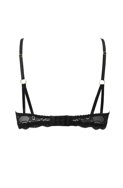 Confidante Opium Black Lace and Mesh Bra with Gold Strap Detail for Women