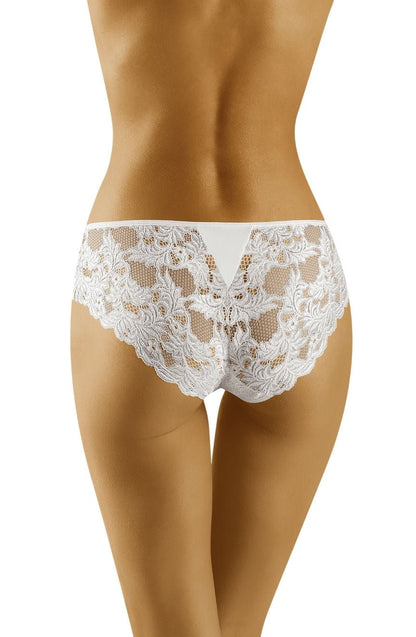 Wolbar Deva White Lace Brief with Floral Pattern and V Detail Back Design
