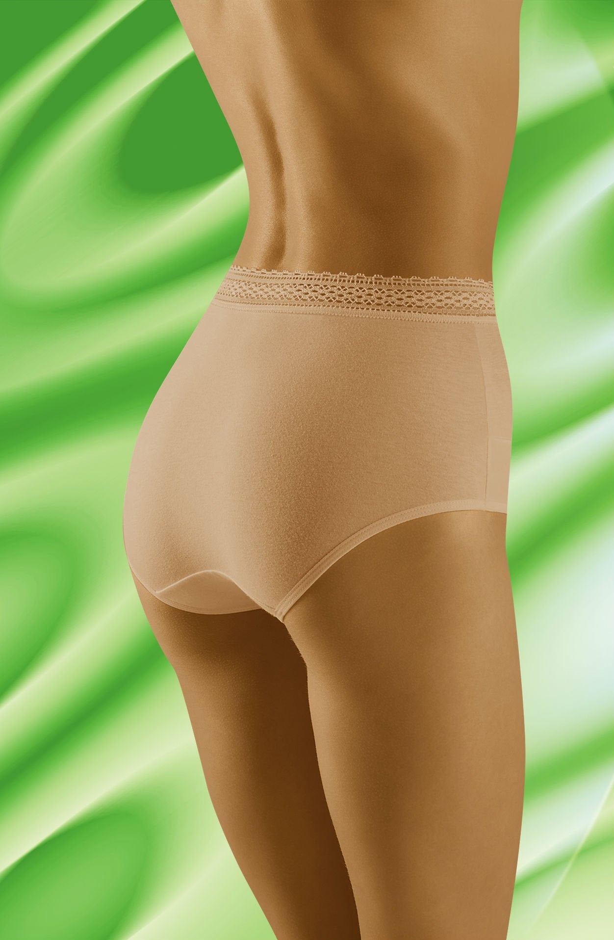 Wolbar Eco-Go Beige High-Waisted Cotton Briefs with Lace Trim