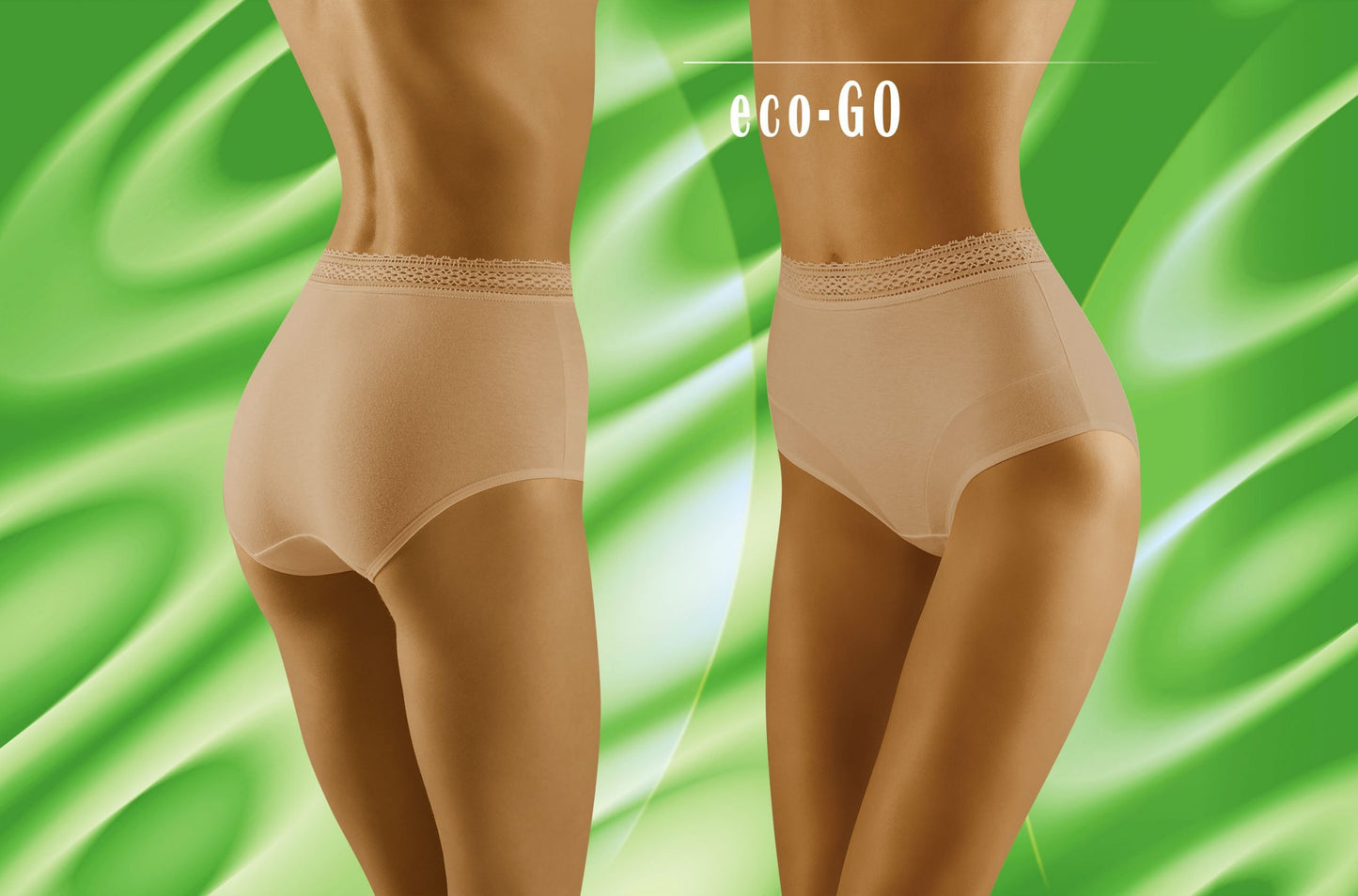 Wolbar Eco-Go Beige High-Waisted Cotton Briefs with Lace Trim