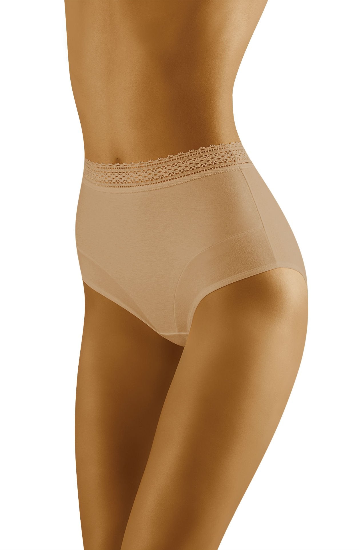 Wolbar Eco-Go Beige High-Waisted Cotton Briefs with Lace Trim