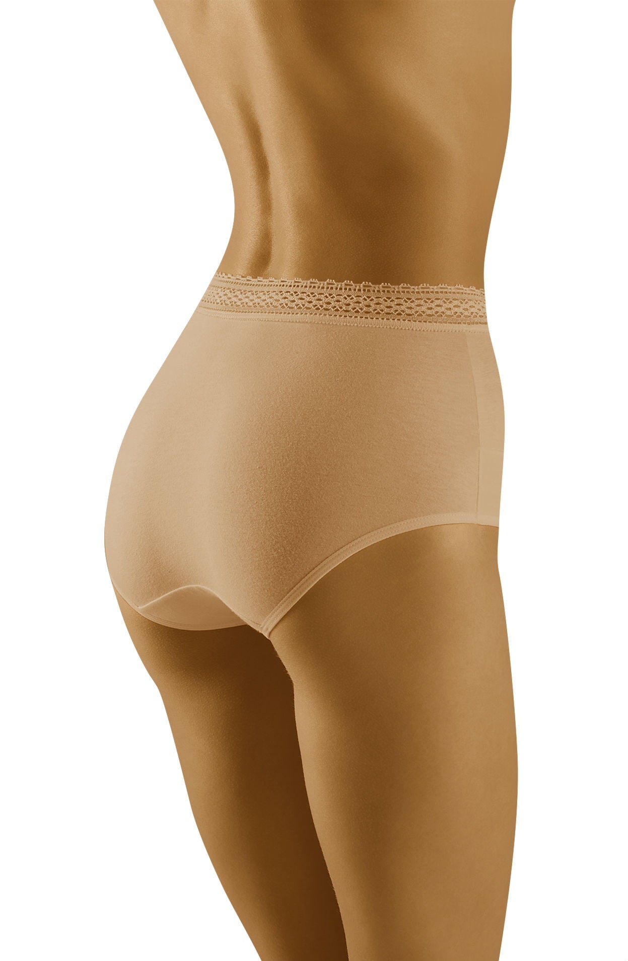 Wolbar Eco-Go Beige High-Waisted Cotton Briefs with Lace Trim