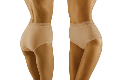 Wolbar Eco-Go Beige High-Waisted Cotton Briefs with Lace Trim