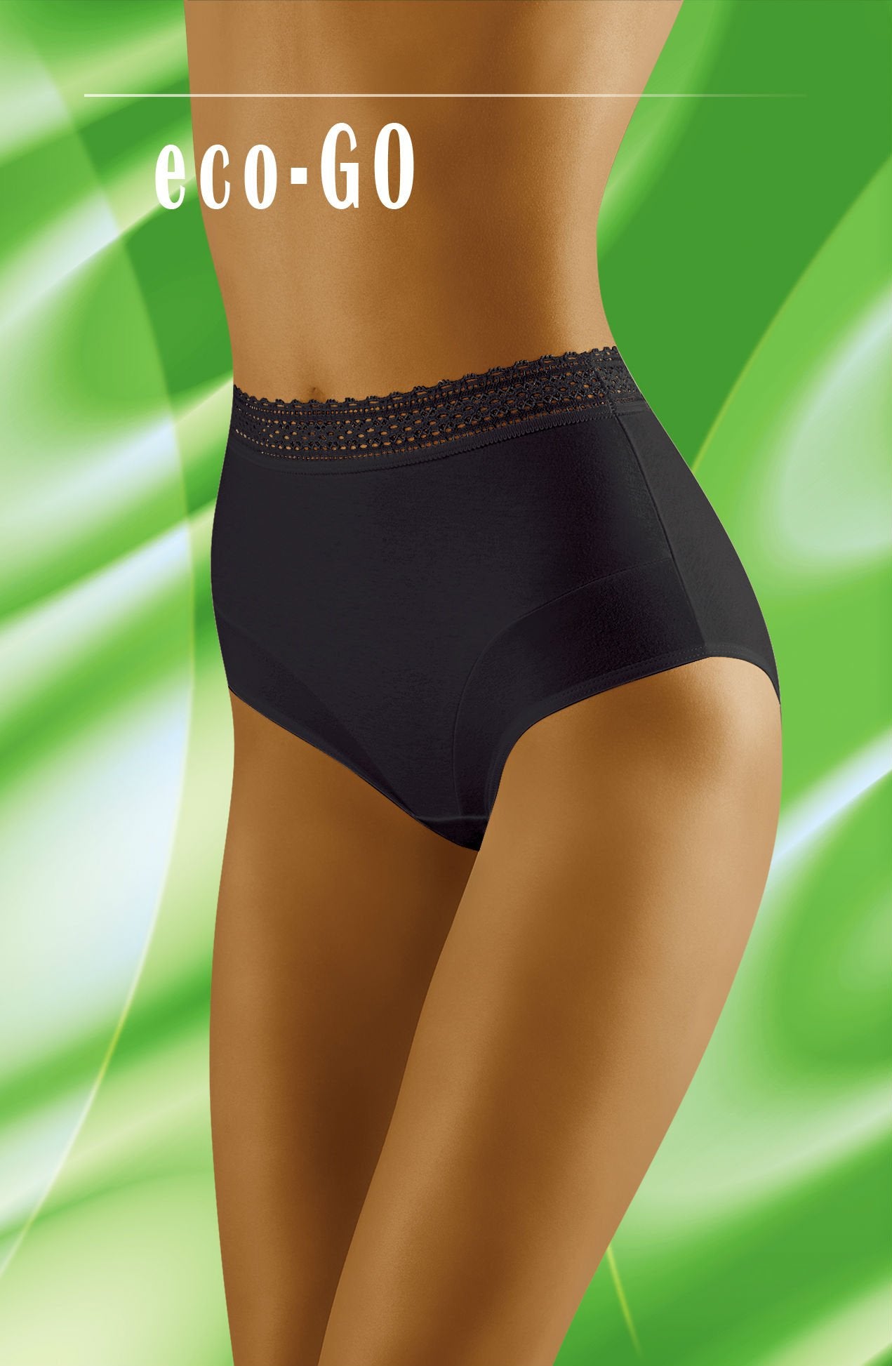 Wolbar Eco-Go Black High-Waisted Cotton Briefs with Lace Trim Underwear