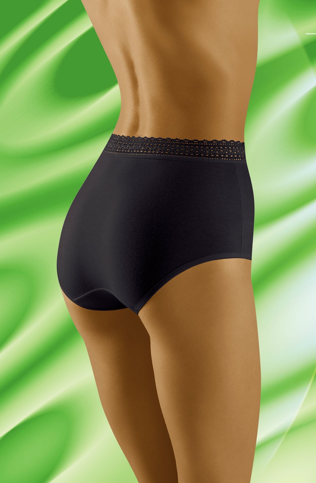 Wolbar Eco-Go Black High-Waisted Cotton Briefs with Lace Trim Underwear
