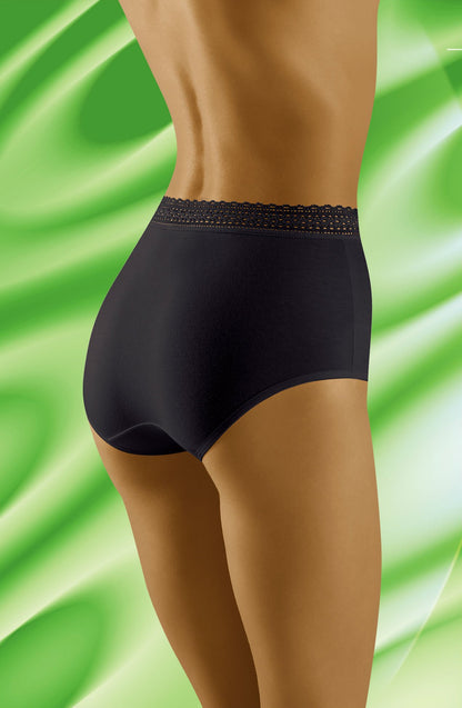 Wolbar Eco-Go Black High-Waisted Cotton Briefs with Lace Trim Underwear
