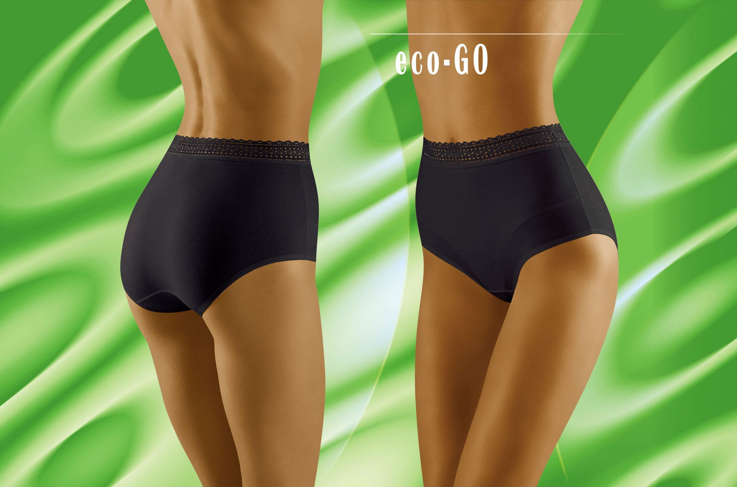 Wolbar Eco-Go Black High-Waisted Cotton Briefs with Lace Trim Underwear
