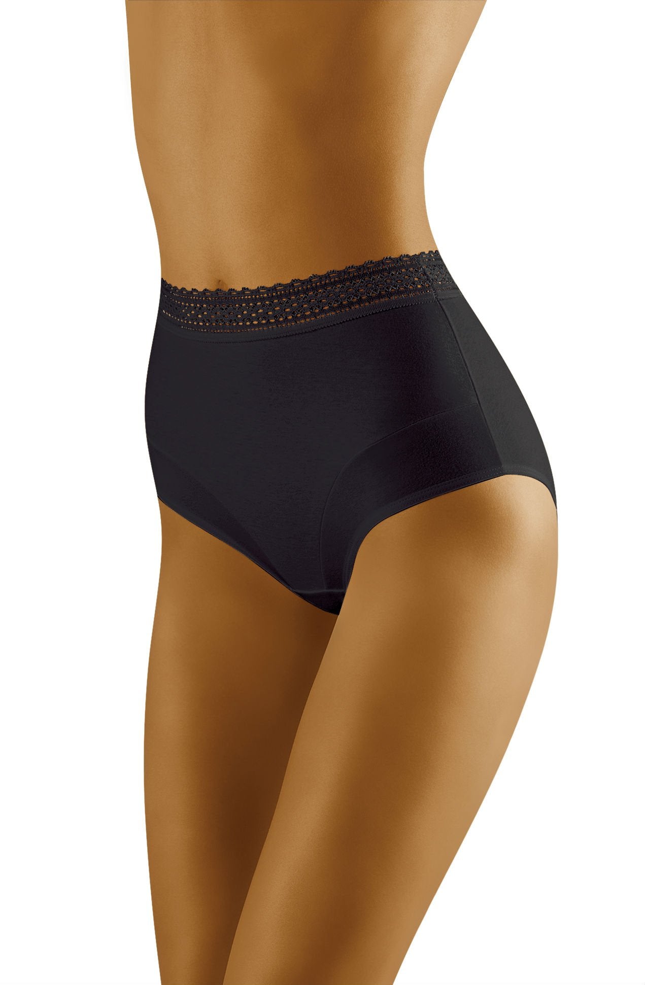 Wolbar Eco-Go Black High-Waisted Cotton Briefs with Lace Trim Underwear