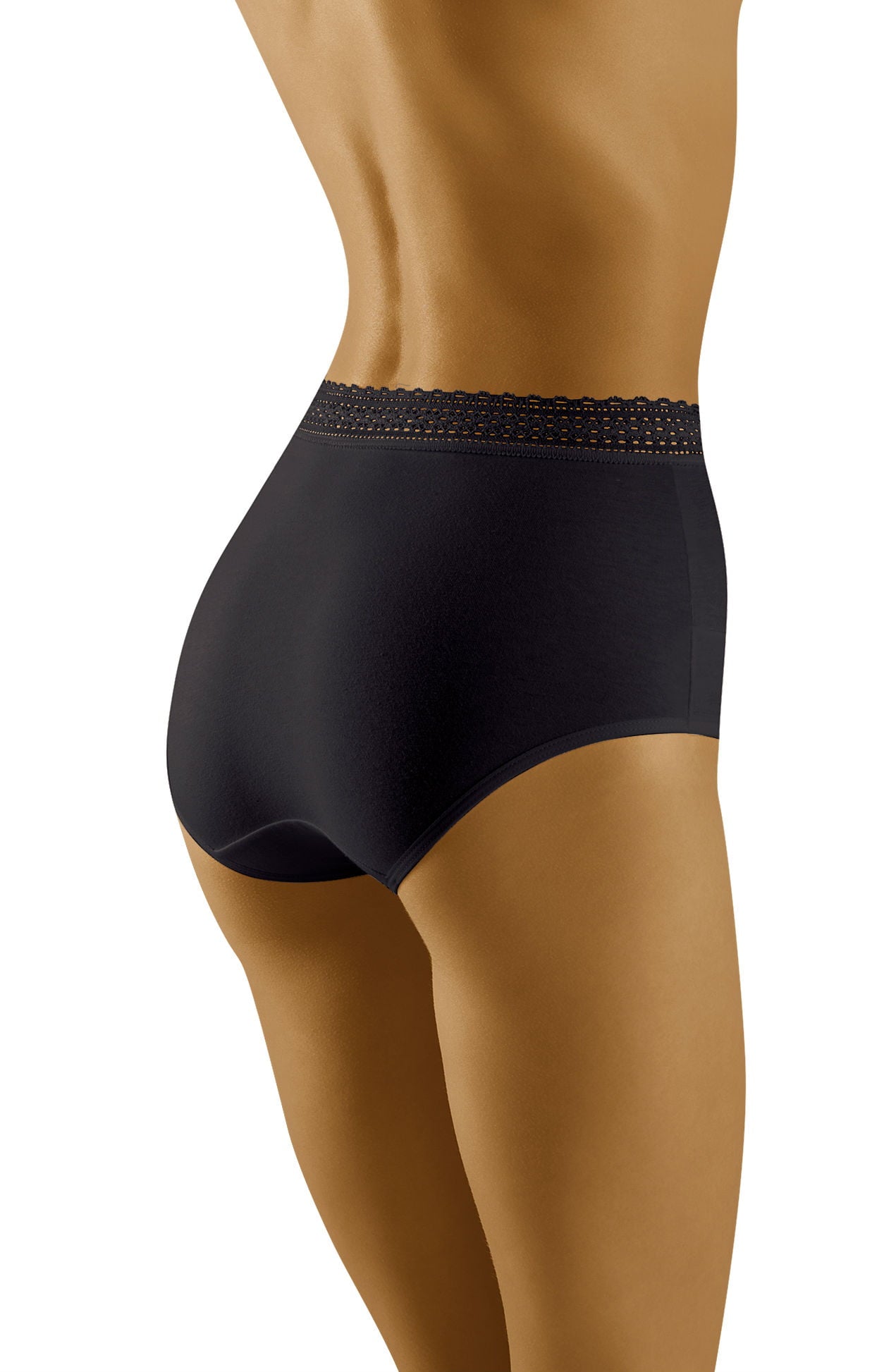 Wolbar Eco-Go Black High-Waisted Cotton Briefs with Lace Trim Underwear
