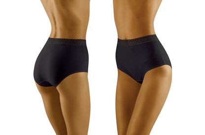 Wolbar Eco-Go Black High-Waisted Cotton Briefs with Lace Trim Underwear
