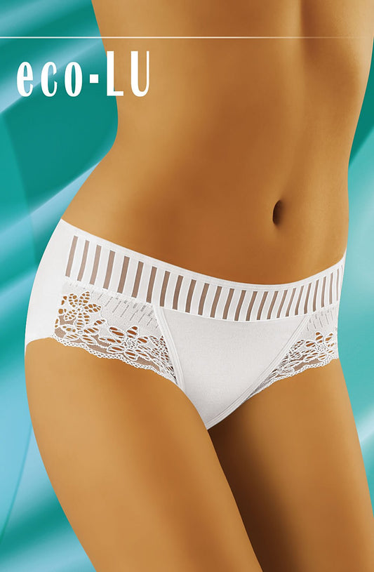Wolbar Eco-LU White Deep Brief with Striped Band and Embroidered Lace Panels