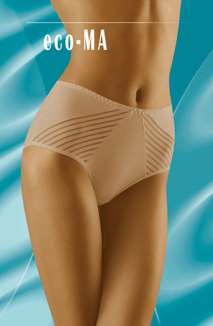 Wolbar Eco-Ma Beige Cotton Briefs with lightweight mesh Stripe Panels for Women