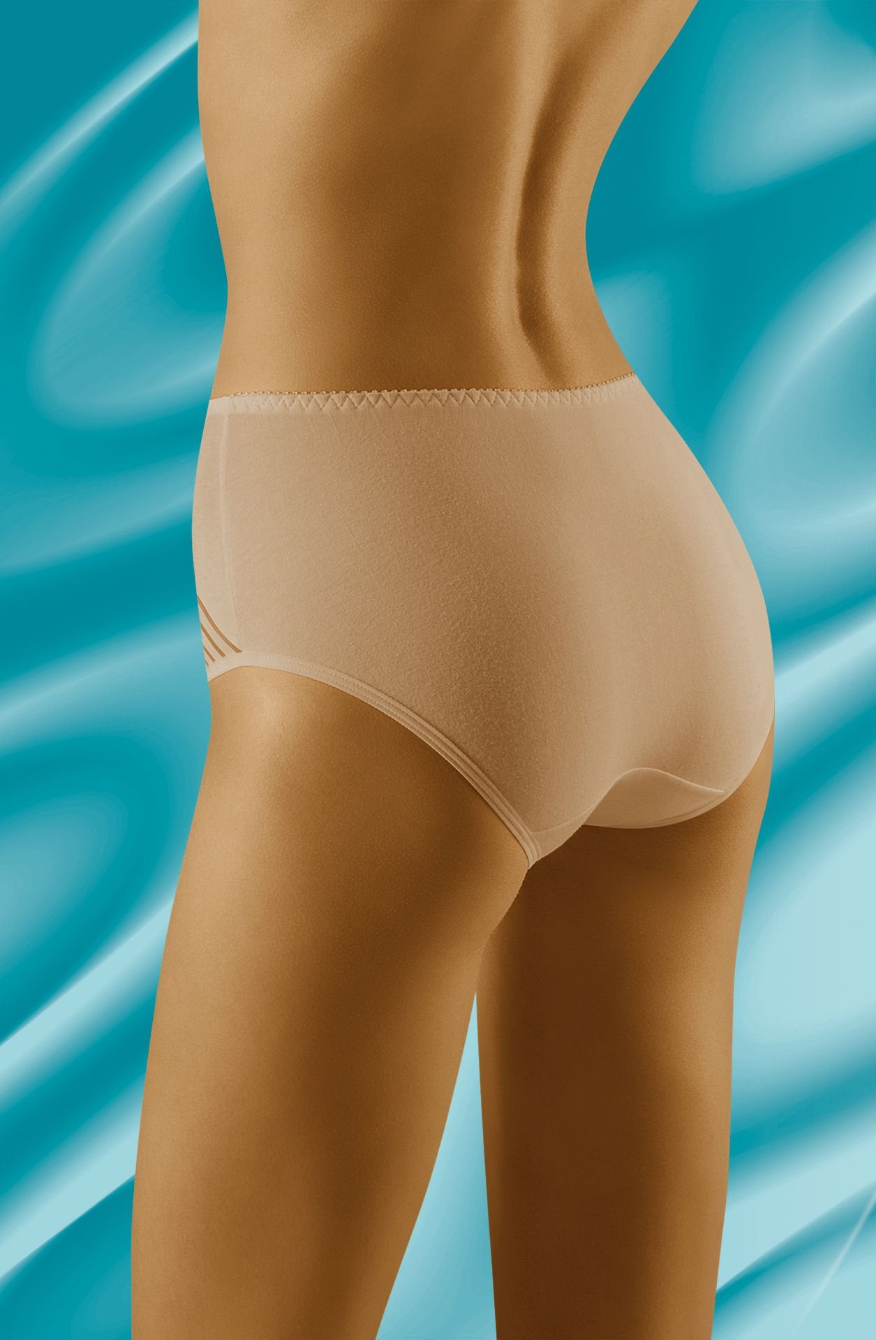 Wolbar Eco-Ma Beige Cotton Briefs with lightweight mesh Stripe Panels for Women