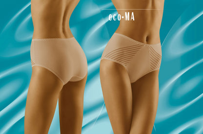 Wolbar Eco-Ma Beige Cotton Briefs with lightweight mesh Stripe Panels for Women